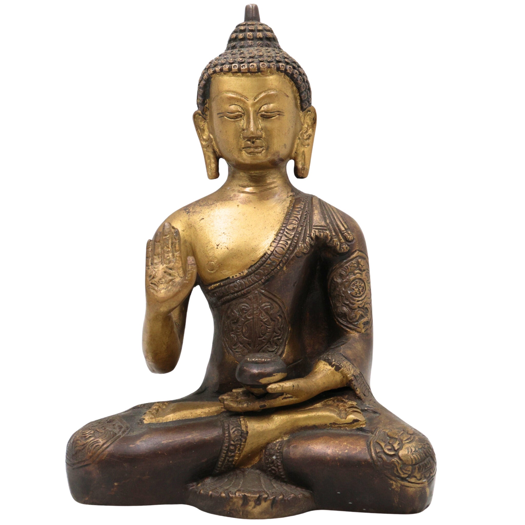 Handcrafted Brass Buddha Idol, Gautama Buddha Murti, Shakyamuni Statue, Meditation Decor, Feng Shui Home Altar, Indian Spiritual Sculpture, Gold, 8.5 Inch, 1 Piece