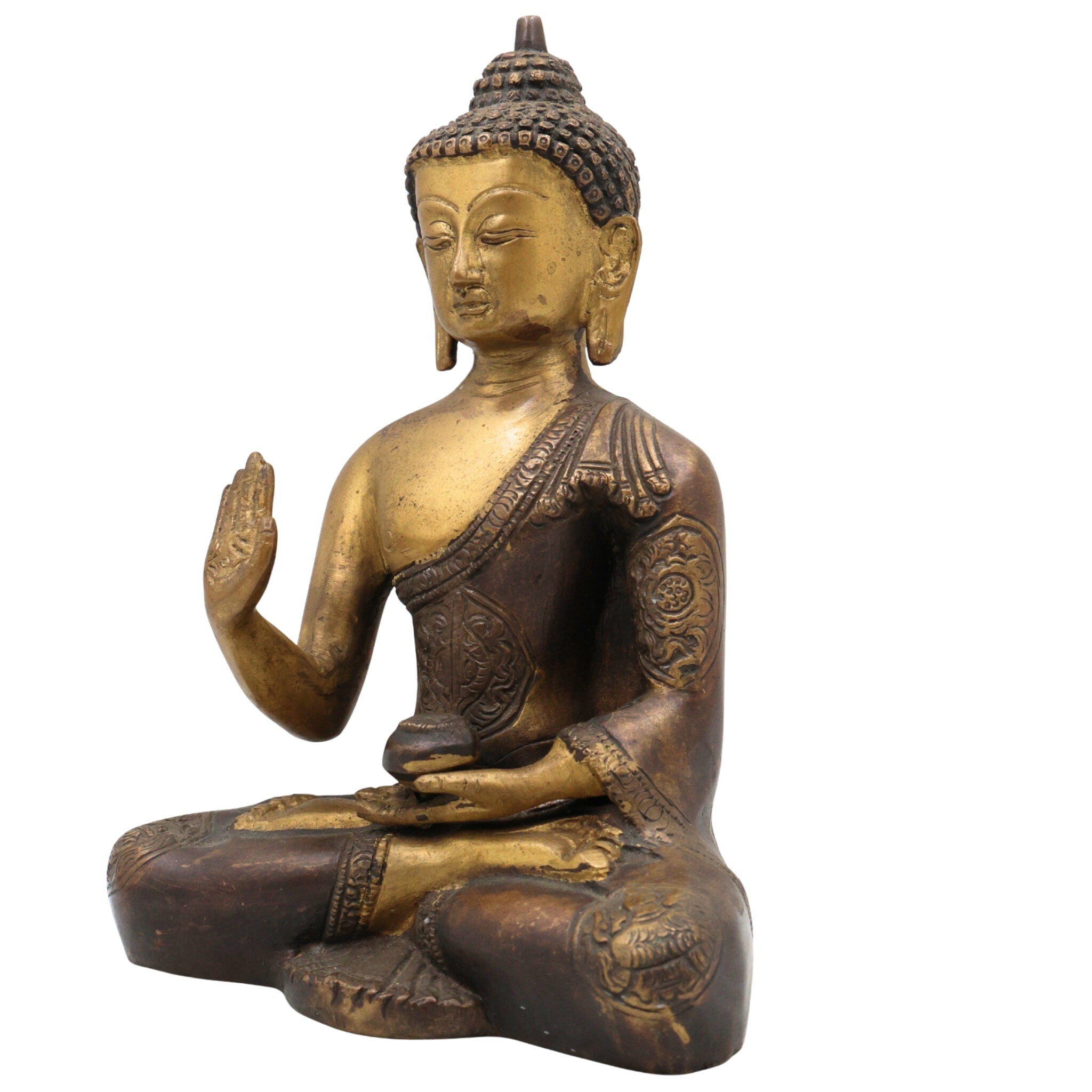 Handcrafted Brass Buddha Idol, Gautama Buddha Murti, Shakyamuni Statue, Meditation Decor, Feng Shui Home Altar, Indian Spiritual Sculpture, Gold, 8.5 Inch, 1 Piece