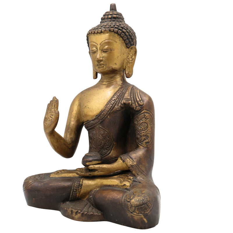 Handcrafted Brass Buddha Idol, Gautama Buddha Murti, Shakyamuni Statue, Meditation Decor, Feng Shui Home Altar, Indian Spiritual Sculpture, Gold, 8.5 Inch, 1 Piece