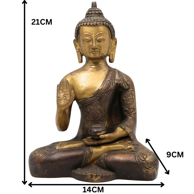Handcrafted Brass Buddha Idol, Gautama Buddha Murti, Shakyamuni Statue, Meditation Decor, Feng Shui Home Altar, Indian Spiritual Sculpture, Gold, 8.5 Inch, 1 Piece