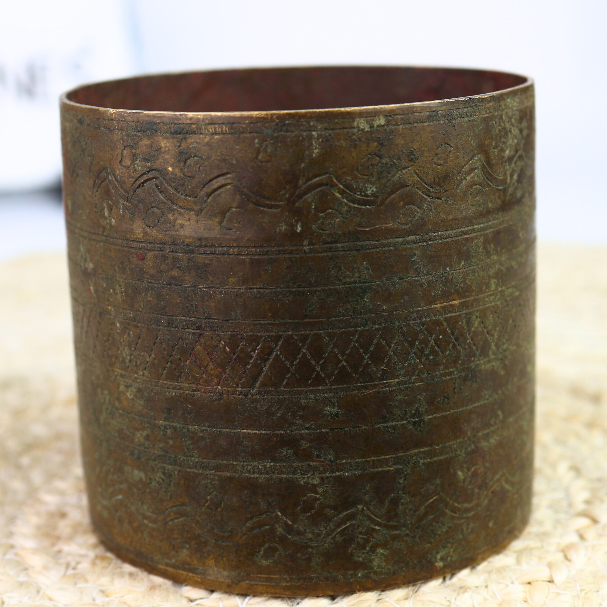 Bhunes Brass Antique Vintage Measuring Bowl – Traditional Handcrafted Dokra Bastar Bowl For Home & Collectors,Brown, 4 Inch, 1 Piece