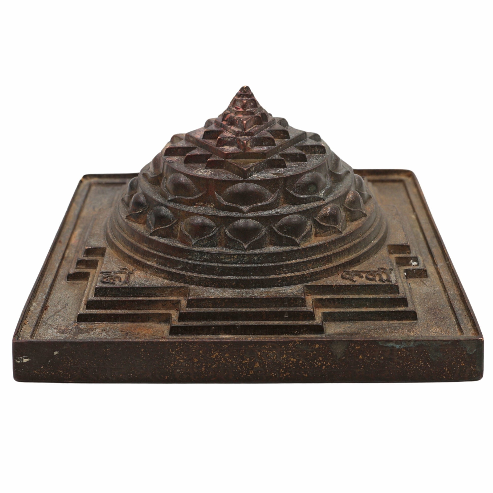 Bronze Shree Yantra, Shri Chakra, Sri Yantra, Maha Meru, Shree Meru Yantra, Sacred Vastu Yantra for Wealth, Prosperity & Spiritual Energy, Brown, 3 Inch, 1 Piece