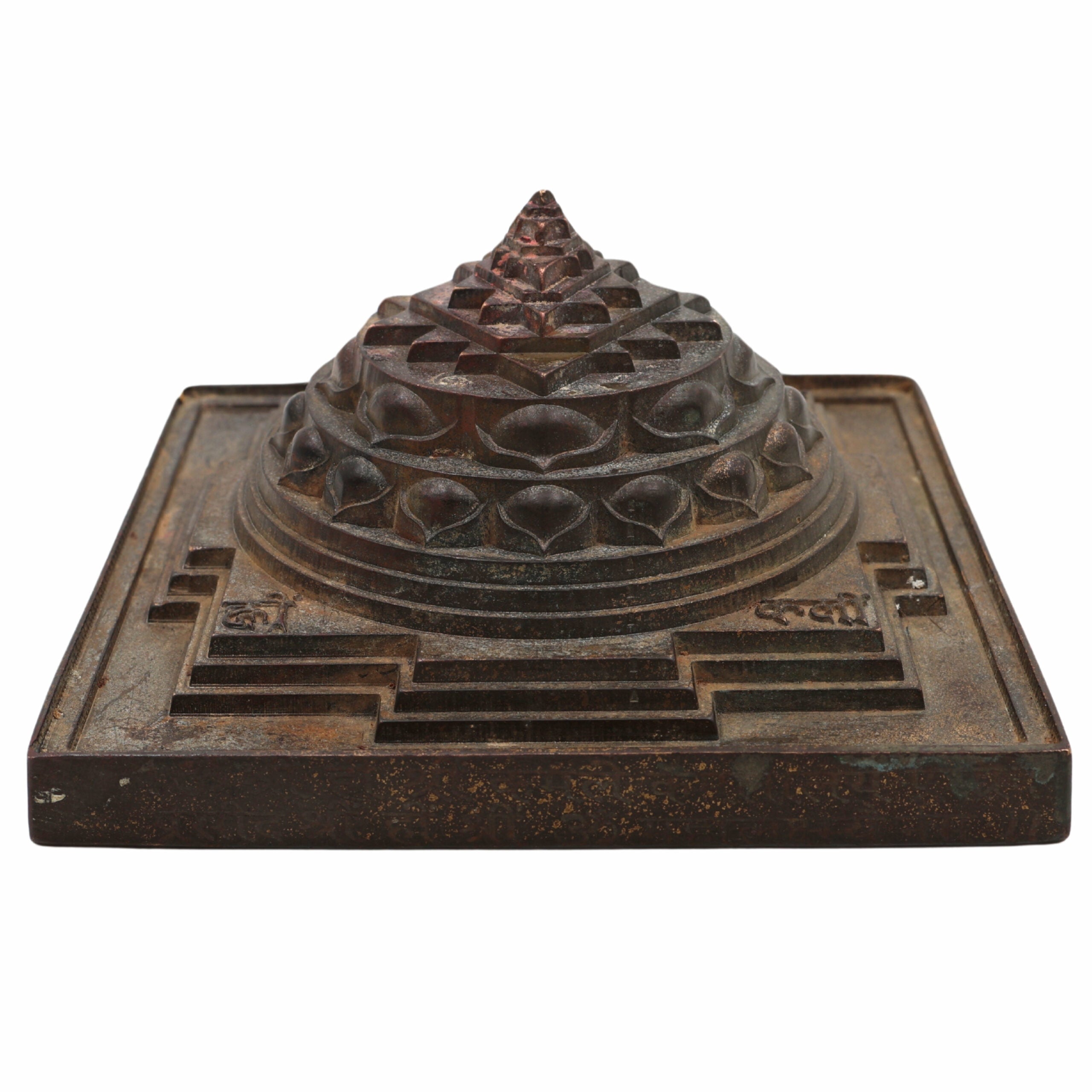 Bronze Shree Yantra, Shri Chakra, Sri Yantra, Maha Meru, Shree Meru Yantra, Sacred Vastu Yantra for Wealth, Prosperity & Spiritual Energy, Brown, 3 Inch, 1 Piece