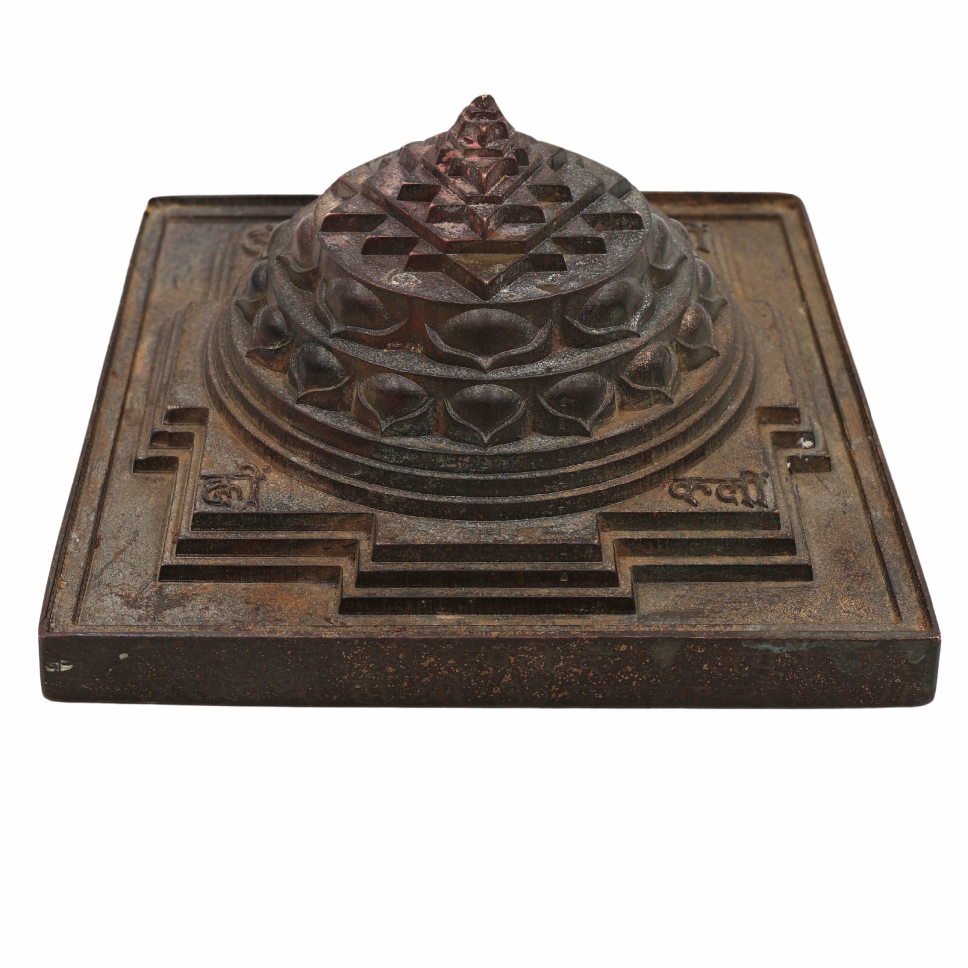 Bronze Shree Yantra, Shri Chakra, Sri Yantra, Maha Meru, Shree Meru Yantra, Sacred Vastu Yantra for Wealth, Prosperity & Spiritual Energy, Brown, 3 Inch, 1 Piece