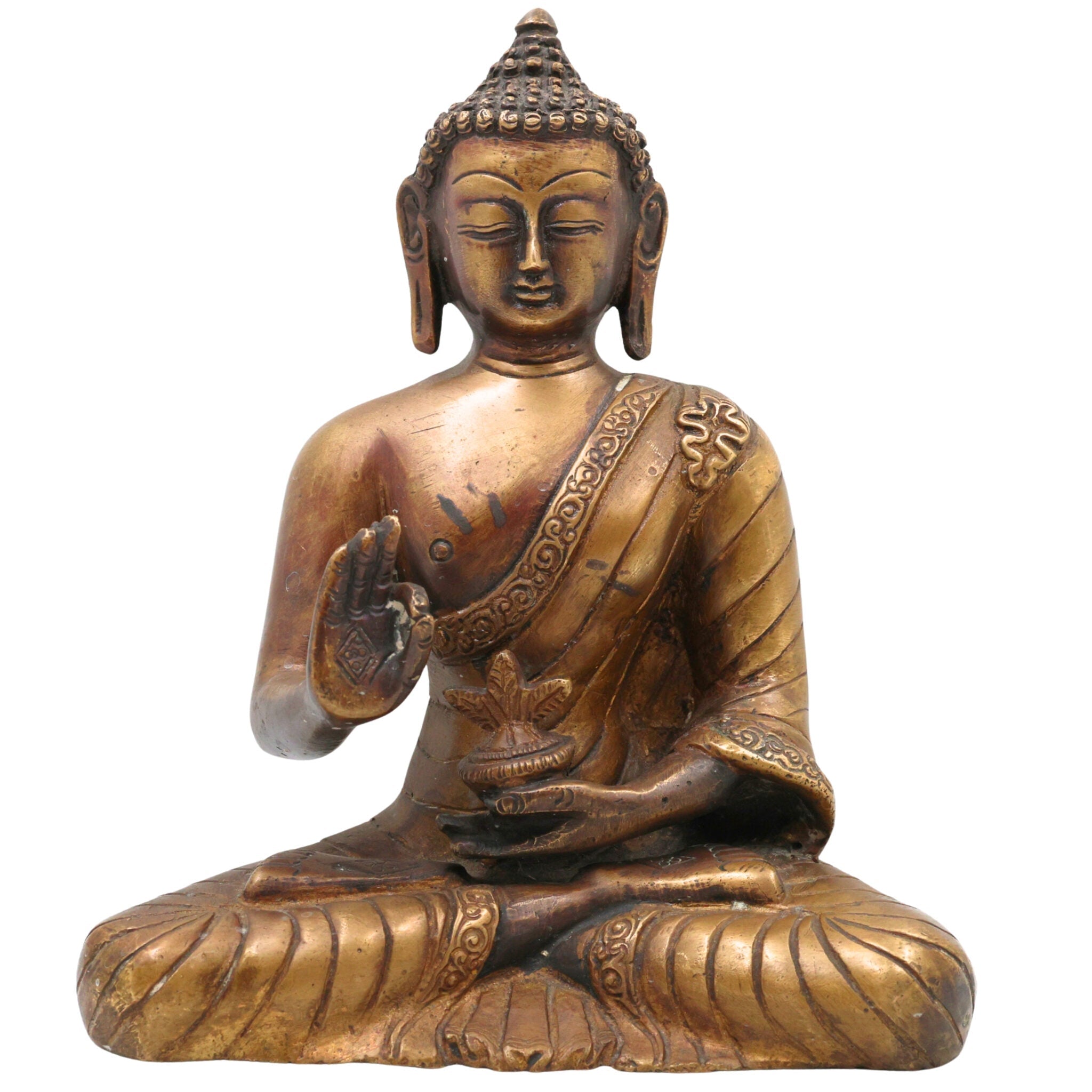 Brass Buddha Idol, Gautama Buddha Statue, Shakyamuni Murti, Meditation Buddha, Feng Shui Home Decor, Handcrafted Indian Buddha Sculpture, Antique Brass Murti, Spiritual Home Altar Statue, Gold, 8.5 Inch, 1 Piece