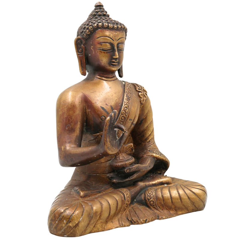 Brass Buddha Idol, Gautama Buddha Statue, Shakyamuni Murti, Meditation Buddha, Feng Shui Home Decor, Handcrafted Indian Buddha Sculpture, Antique Brass Murti, Spiritual Home Altar Statue, Gold, 8.5 Inch, 1 Piece