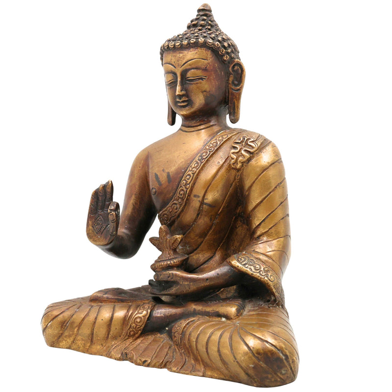 Brass Buddha Idol, Gautama Buddha Statue, Shakyamuni Murti, Meditation Buddha, Feng Shui Home Decor, Handcrafted Indian Buddha Sculpture, Antique Brass Murti, Spiritual Home Altar Statue, Gold, 8.5 Inch, 1 Piece