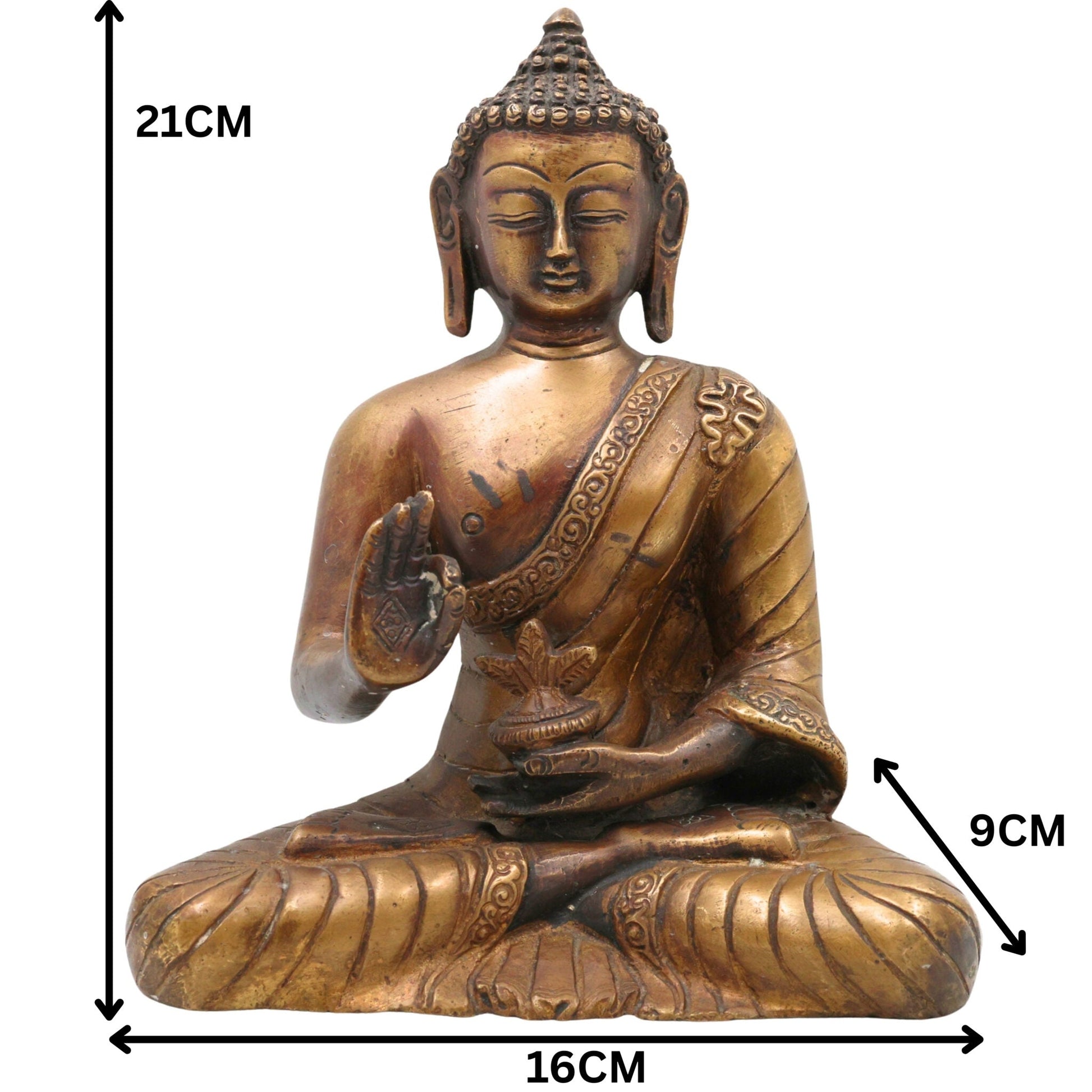 Brass Buddha Idol, Gautama Buddha Statue, Shakyamuni Murti, Meditation Buddha, Feng Shui Home Decor, Handcrafted Indian Buddha Sculpture, Antique Brass Murti, Spiritual Home Altar Statue, Gold, 8.5 Inch, 1 Piece