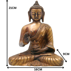 Brass Buddha Idol, Gautama Buddha Statue, Shakyamuni Murti, Meditation Buddha, Feng Shui Home Decor, Handcrafted Indian Buddha Sculpture, Antique Brass Murti, Spiritual Home Altar Statue, Gold, 8.5 Inch, 1 Piece