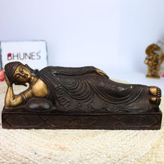 Handcrafted Brass Sleeping Buddha Idol | Reclining Shayan Buddha, Mahaparinirvana Gautam Buddha Statue for Home Decor, Puja & Spiritual Gifts,Gold, 5 Inch, 1 Piece