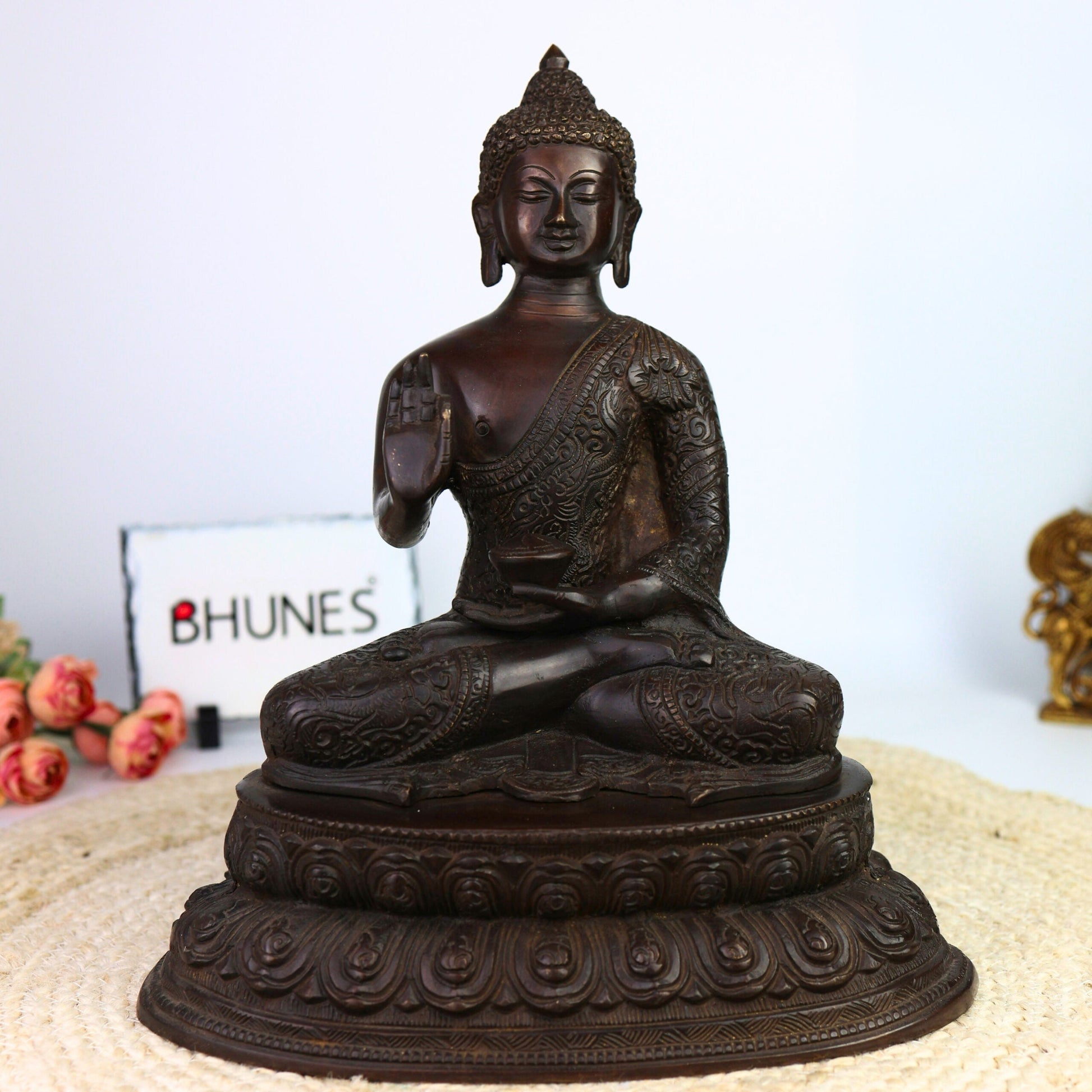 Handcrafted Brass Gautam Buddha Idol | Shakyamuni Tathagata Siddhartha Statue for Home, Pooja, Vastu & Meditation Decor,Brown, 13 Inch, 1 Piece