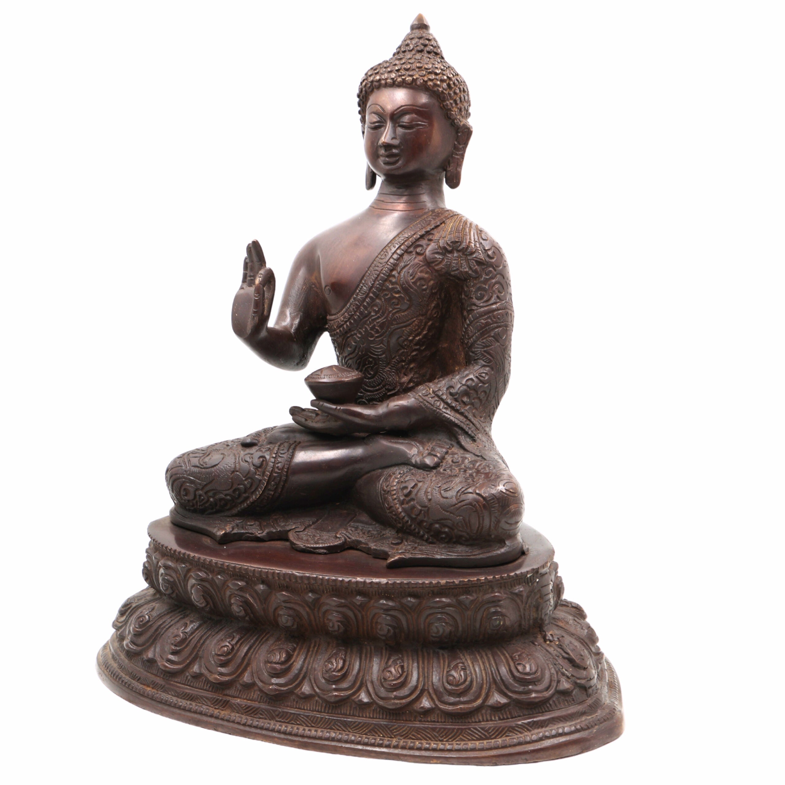 Handcrafted Brass Gautam Buddha Idol | Shakyamuni Tathagata Siddhartha Statue for Home, Pooja, Vastu & Meditation Decor,Brown, 13 Inch, 1 Piece