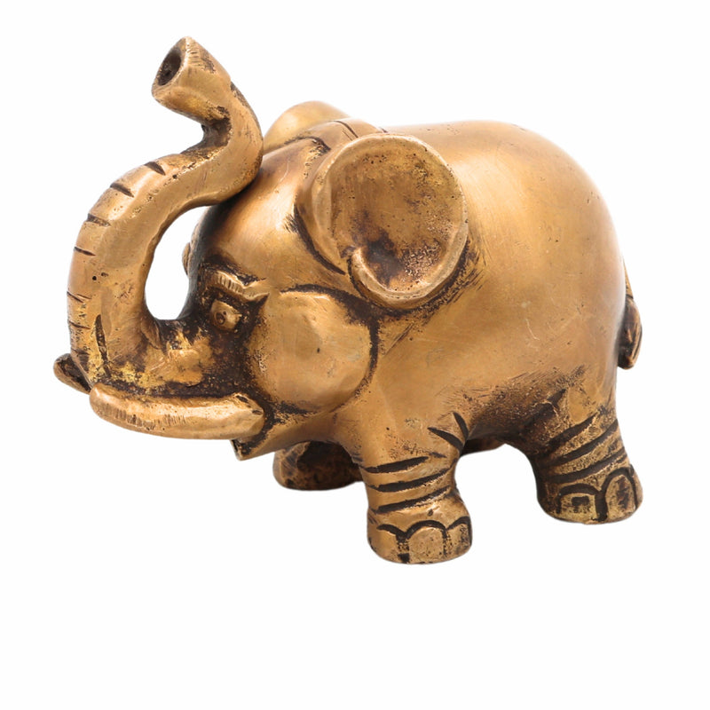 Handcrafted Brass Elephant Idol | Peetal Hathi Murti Gajraj Statue | Pittal Gajendra Figurine for Vastu, Feng Shui, Home & Temple Decor,Gold, 3 Inch, 1 Piece