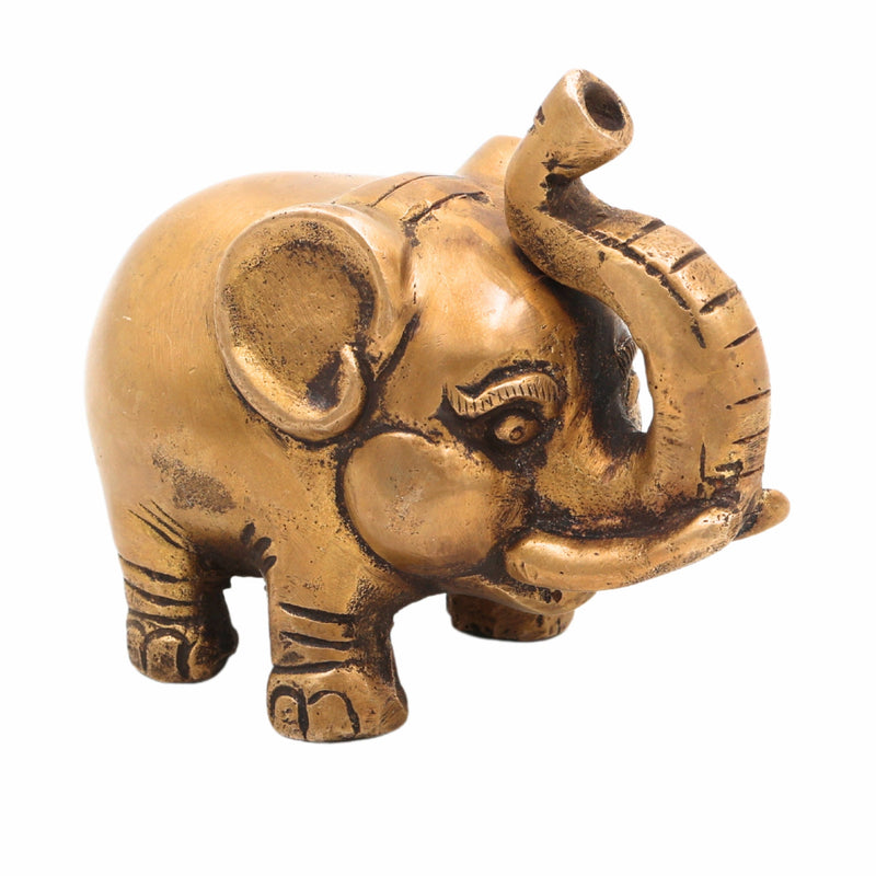Handcrafted Brass Elephant Idol | Peetal Hathi Murti Gajraj Statue | Pittal Gajendra Figurine for Vastu, Feng Shui, Home & Temple Decor,Gold, 3 Inch, 1 Piece