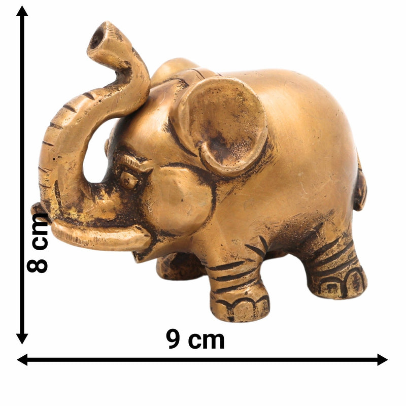 Handcrafted Brass Elephant Idol | Peetal Hathi Murti Gajraj Statue | Pittal Gajendra Figurine for Vastu, Feng Shui, Home & Temple Decor,Gold, 3 Inch, 1 Piece