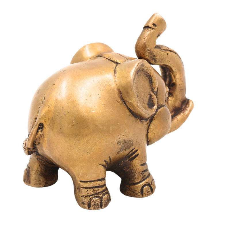 Handcrafted Brass Elephant Idol | Peetal Hathi Murti Gajraj Statue | Pittal Gajendra Figurine for Vastu, Feng Shui, Home & Temple Decor,Gold, 3 Inch, 1 Piece