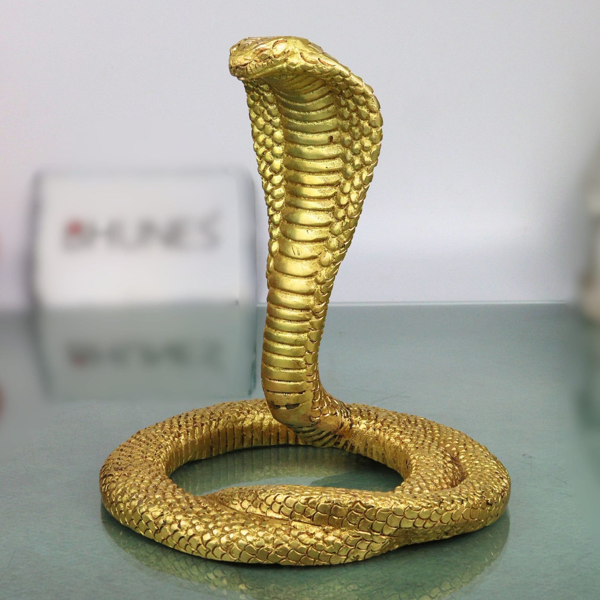 Bhunes Brass Snake Idol – Handcrafted Naga Raj Murti For Home Décor, Temple & Spiritual Protection,Gold, 7.5 Inch, 1 Piece