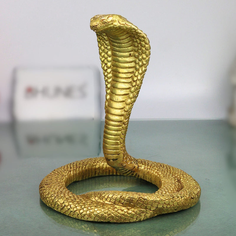 Bhunes Brass Snake Idol – Handcrafted Naga Raj Murti For Home Décor, Temple & Spiritual Protection,Gold, 7.5 Inch, 1 Piece