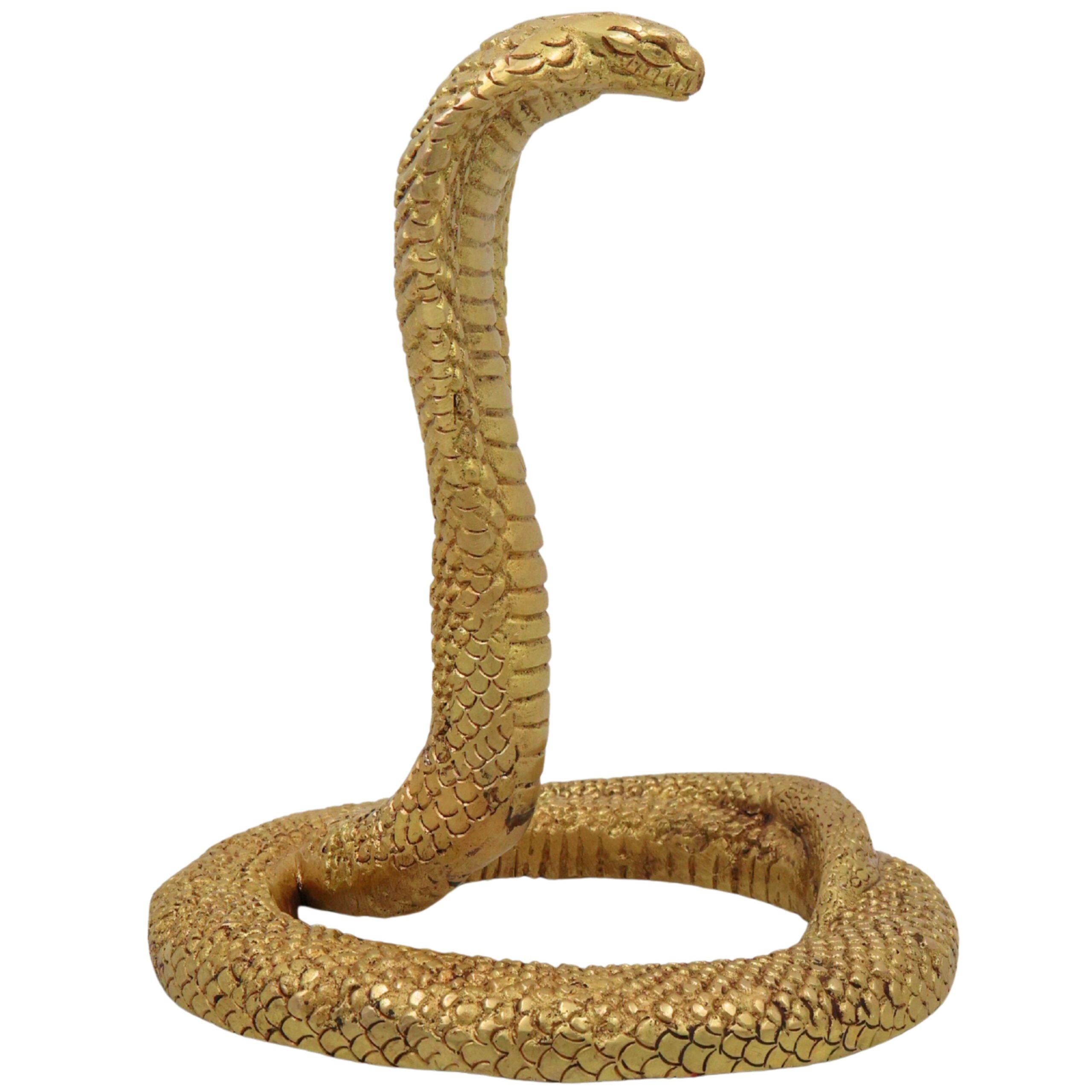 Bhunes Brass Snake Idol – Handcrafted Naga Raj Murti For Home Décor, Temple & Spiritual Protection,Gold, 7.5 Inch, 1 Piece