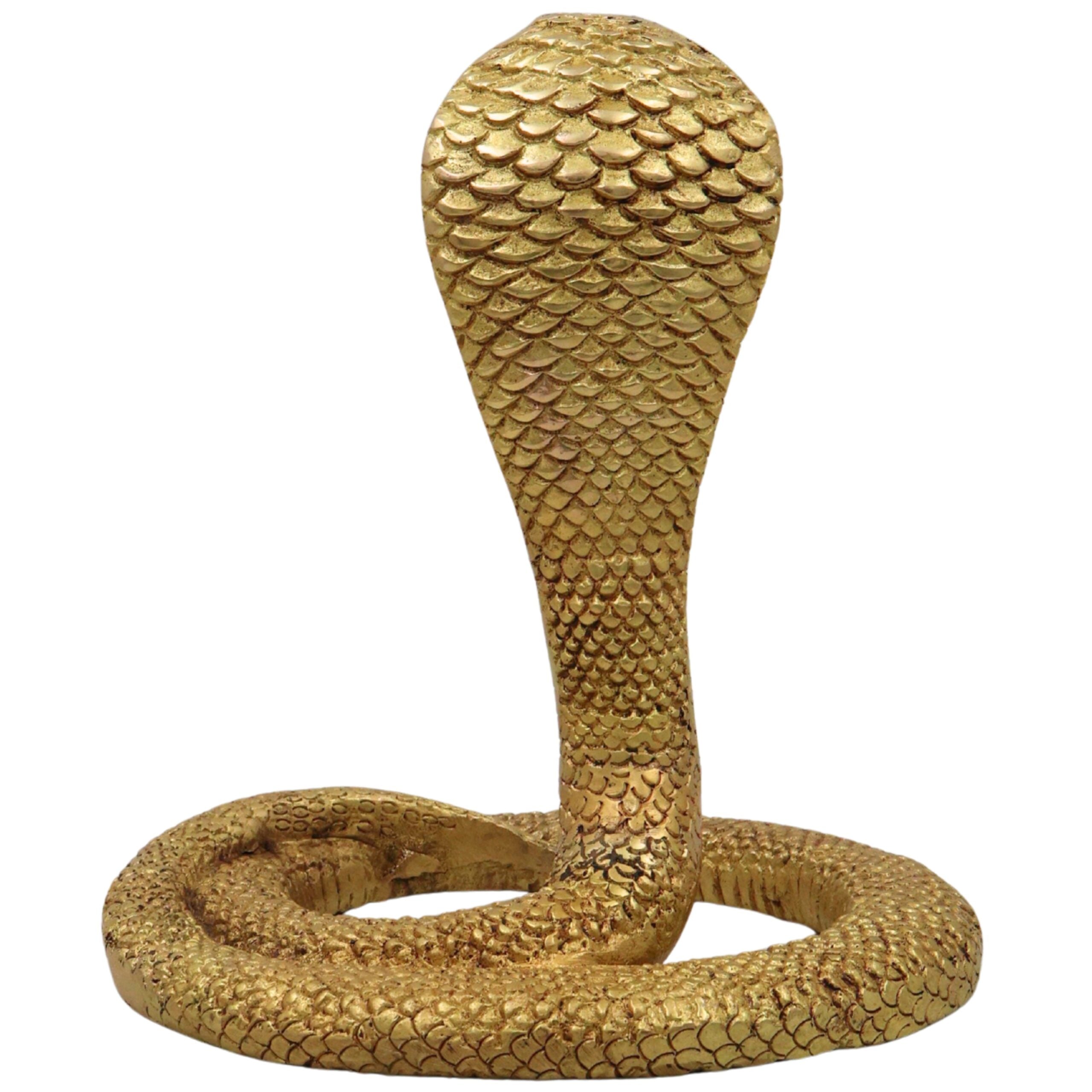 Bhunes Brass Snake Idol – Handcrafted Naga Raj Murti For Home Décor, Temple & Spiritual Protection,Gold, 7.5 Inch, 1 Piece