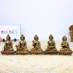 Brass Five Dhyani Buddhas Idol – Vairocana, Akshobhya, Ratnasambhava, Amitabha & Amoghasiddhi Murti | Buddhist Statue, Vigraha, Moorti for Home, Temple, Meditation & Gifts,Gold, 3 Inch, 1 Piece