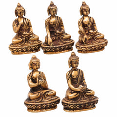 Brass Five Dhyani Buddhas Idol – Vairocana, Akshobhya, Ratnasambhava, Amitabha & Amoghasiddhi Murti | Buddhist Statue, Vigraha, Moorti for Home, Temple, Meditation & Gifts,Gold, 3 Inch, 1 Piece