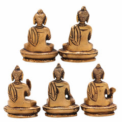 Brass Five Dhyani Buddhas Idol – Vairocana, Akshobhya, Ratnasambhava, Amitabha & Amoghasiddhi Murti | Buddhist Statue, Vigraha, Moorti for Home, Temple, Meditation & Gifts,Gold, 3 Inch, 1 Piece