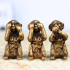 Brass Three Wise Monkeys Idol – Gandhiji Ke Teen Bandar | See No Evil, Hear No Evil, Speak No Evil Statue for Home Decor, Office, Gifts,Gold, 2 Inch, 1 Piece