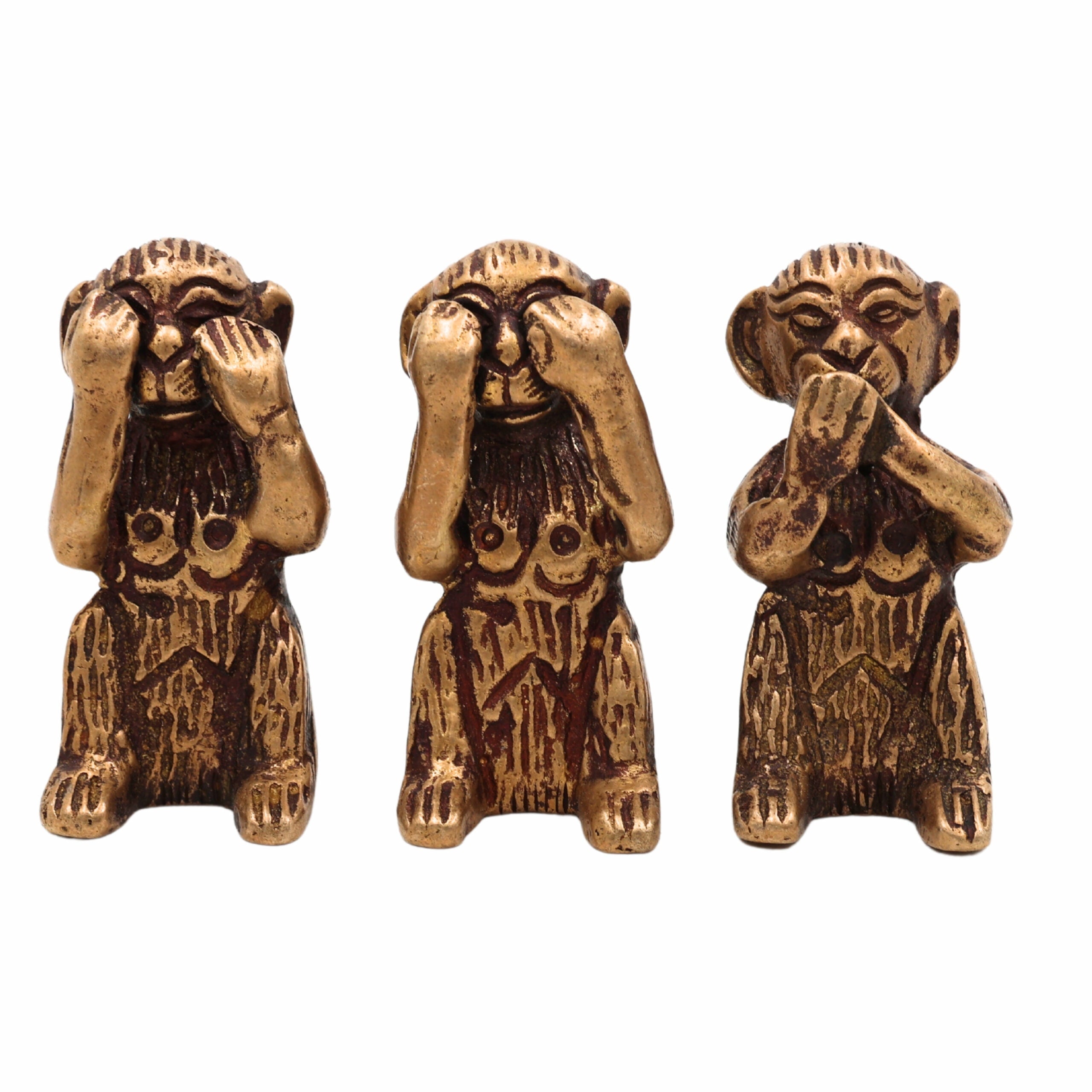 Brass Three Wise Monkeys Idol – Gandhiji Ke Teen Bandar | See No Evil, Hear No Evil, Speak No Evil Statue for Home Decor, Office, Gifts,Gold, 2 Inch, 1 Piece