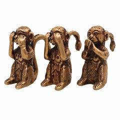 Brass Three Wise Monkeys Idol – Gandhiji Ke Teen Bandar | See No Evil, Hear No Evil, Speak No Evil Statue for Home Decor, Office, Gifts,Gold, 2 Inch, 1 Piece