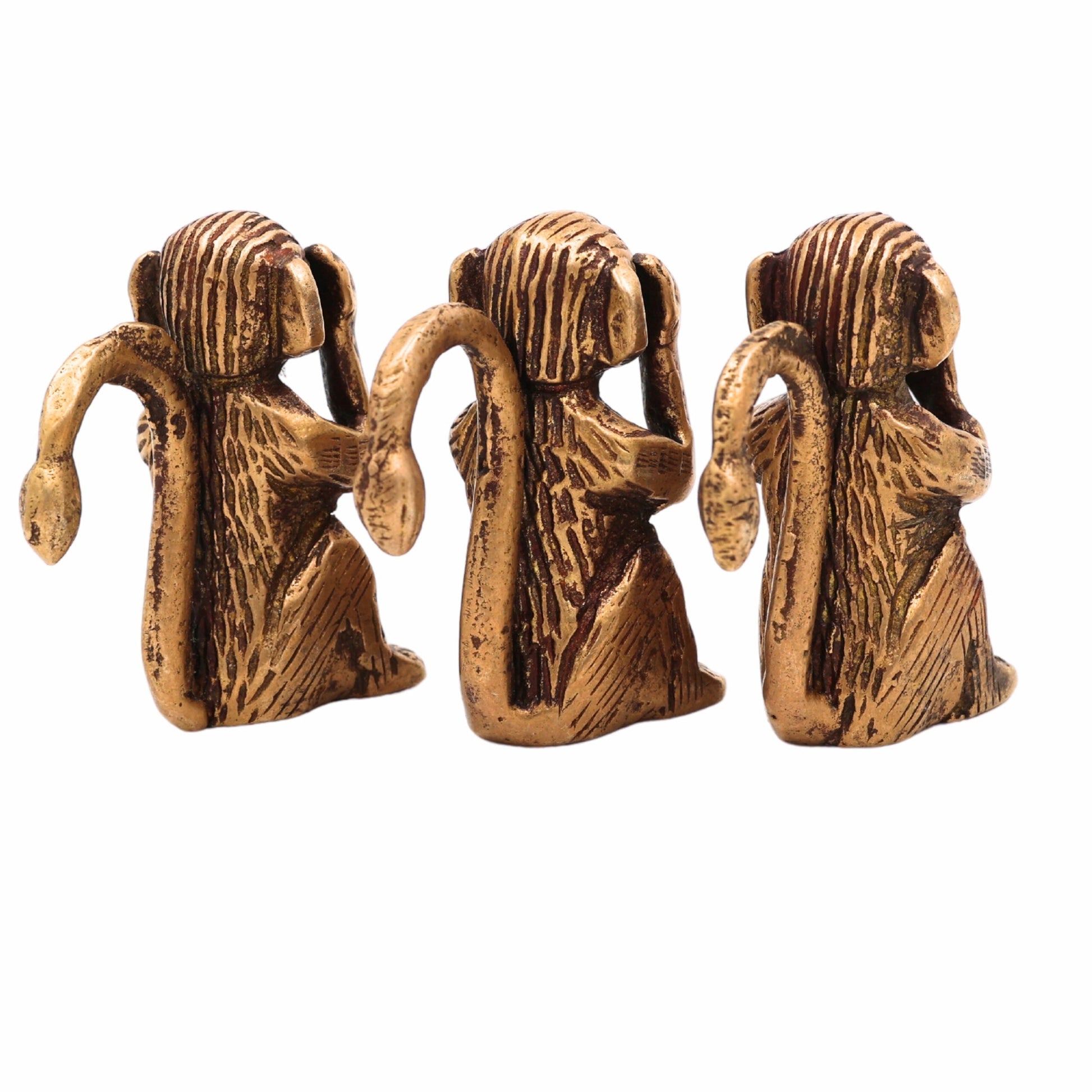 Brass Three Wise Monkeys Idol – Gandhiji Ke Teen Bandar | See No Evil, Hear No Evil, Speak No Evil Statue for Home Decor, Office, Gifts,Gold, 2 Inch, 1 Piece