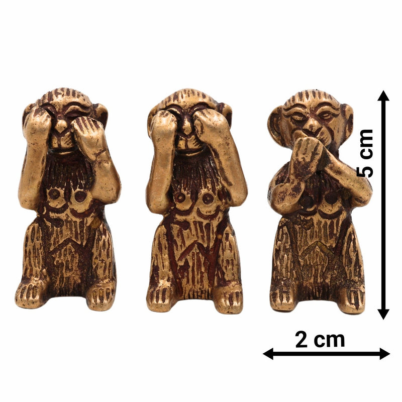 Brass Three Wise Monkeys Idol – Gandhiji Ke Teen Bandar | See No Evil, Hear No Evil, Speak No Evil Statue for Home Decor, Office, Gifts,Gold, 2 Inch, 1 Piece