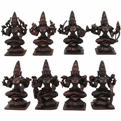 Copper Ashta Lakshmi Idol Set | 8 Lakshmi Murti for Pooja, Home Temple, Office, Vastu | Dhana, Dhanya, Gaja, Santana, Veera, Vijaya, Adi, Aishwarya Lakshmi | Handcrafted Tamra Vigraham, Antique Finish,Brown, 3.5 Inch, 1 Piece