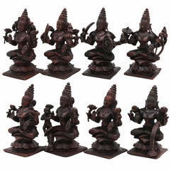 Copper Ashta Lakshmi Idol Set | 8 Lakshmi Murti for Pooja, Home Temple, Office, Vastu | Dhana, Dhanya, Gaja, Santana, Veera, Vijaya, Adi, Aishwarya Lakshmi | Handcrafted Tamra Vigraham, Antique Finish,Brown, 3.5 Inch, 1 Piece