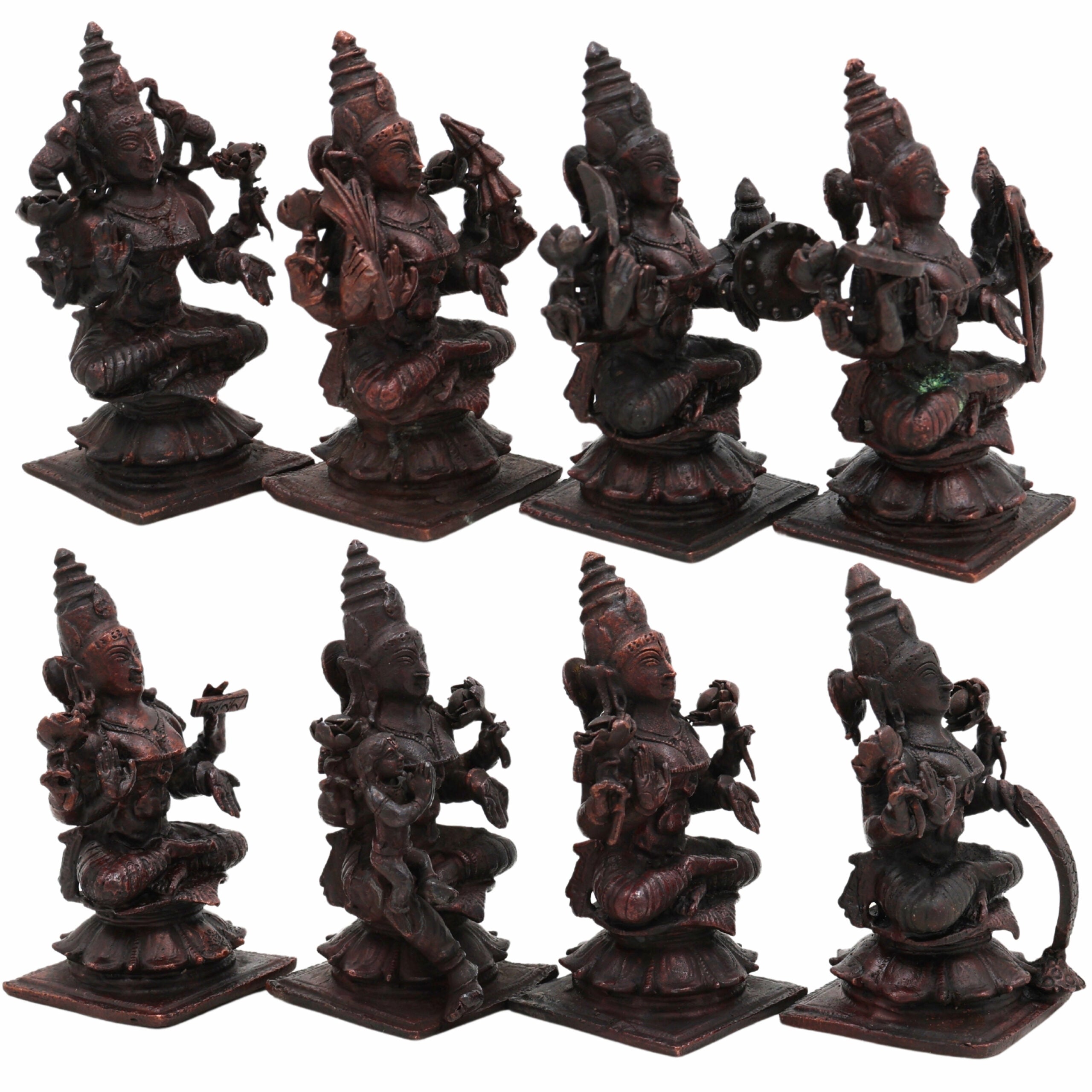 Copper Ashta Lakshmi Idol Set | 8 Lakshmi Murti for Pooja, Home Temple, Office, Vastu | Dhana, Dhanya, Gaja, Santana, Veera, Vijaya, Adi, Aishwarya Lakshmi | Handcrafted Tamra Vigraham, Antique Finish,Brown, 3.5 Inch, 1 Piece
