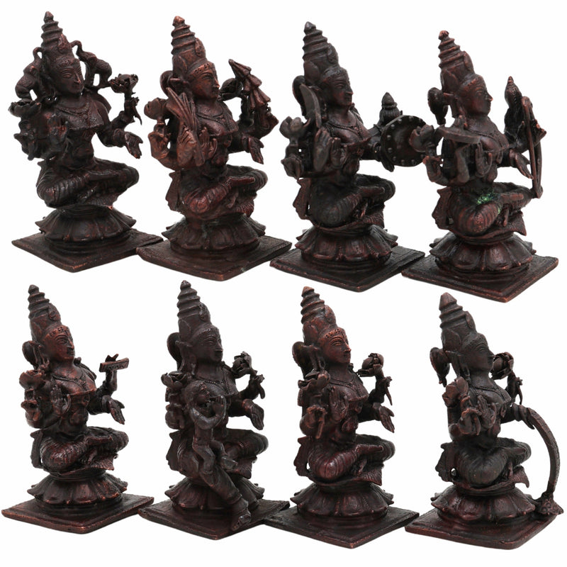 Copper Ashta Lakshmi Idol Set | 8 Lakshmi Murti for Pooja, Home Temple, Office, Vastu | Dhana, Dhanya, Gaja, Santana, Veera, Vijaya, Adi, Aishwarya Lakshmi | Handcrafted Tamra Vigraham, Antique Finish,Brown, 3.5 Inch, 1 Piece