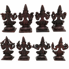 Copper Ashta Lakshmi Idol Set | 8 Lakshmi Murti for Pooja, Home Temple, Office, Vastu | Dhana, Dhanya, Gaja, Santana, Veera, Vijaya, Adi, Aishwarya Lakshmi | Handcrafted Tamra Vigraham, Antique Finish,Brown, 3.5 Inch, 1 Piece