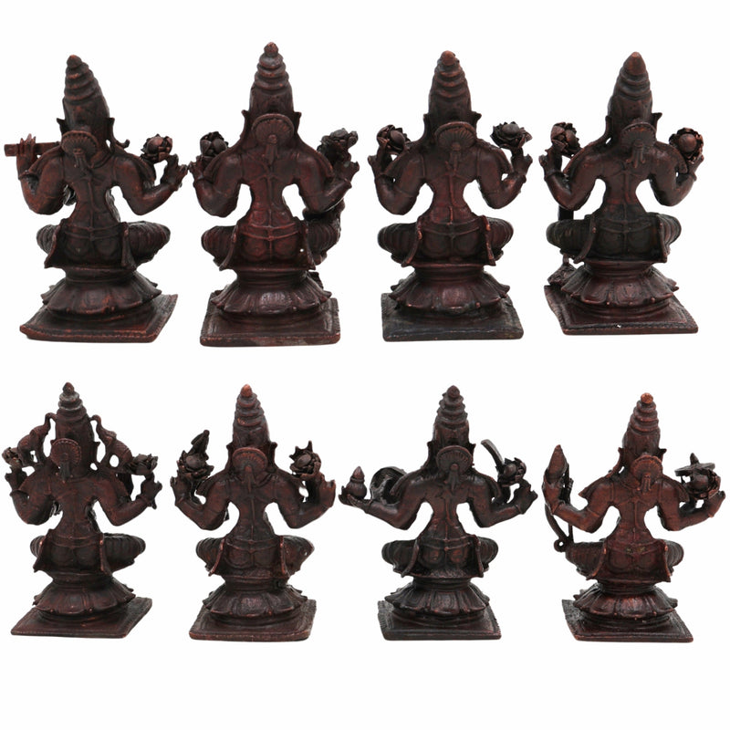 Copper Ashta Lakshmi Idol Set | 8 Lakshmi Murti for Pooja, Home Temple, Office, Vastu | Dhana, Dhanya, Gaja, Santana, Veera, Vijaya, Adi, Aishwarya Lakshmi | Handcrafted Tamra Vigraham, Antique Finish,Brown, 3.5 Inch, 1 Piece