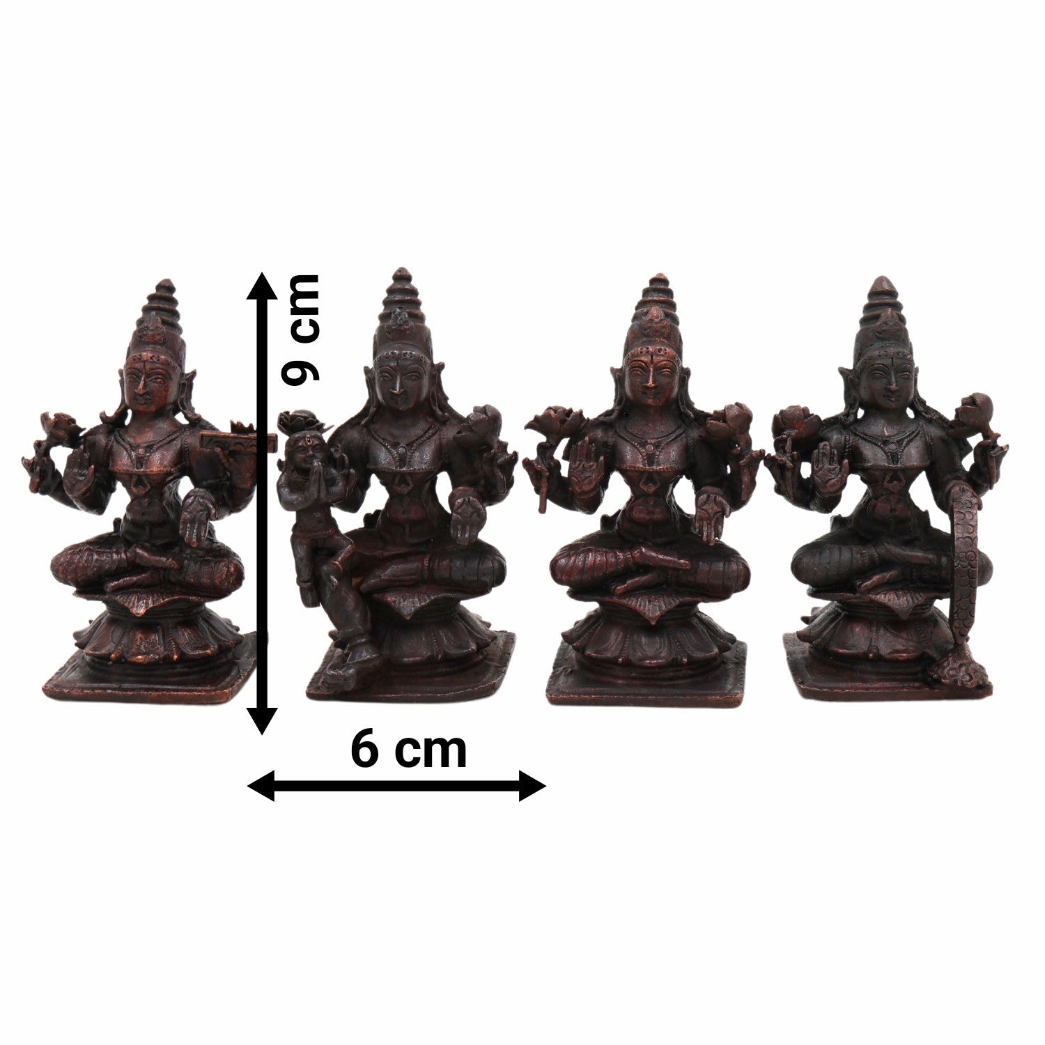 Copper Ashta Lakshmi Idol Set | 8 Lakshmi Murti for Pooja, Home Temple, Office, Vastu | Dhana, Dhanya, Gaja, Santana, Veera, Vijaya, Adi, Aishwarya Lakshmi | Handcrafted Tamra Vigraham, Antique Finish,Brown, 3.5 Inch, 1 Piece