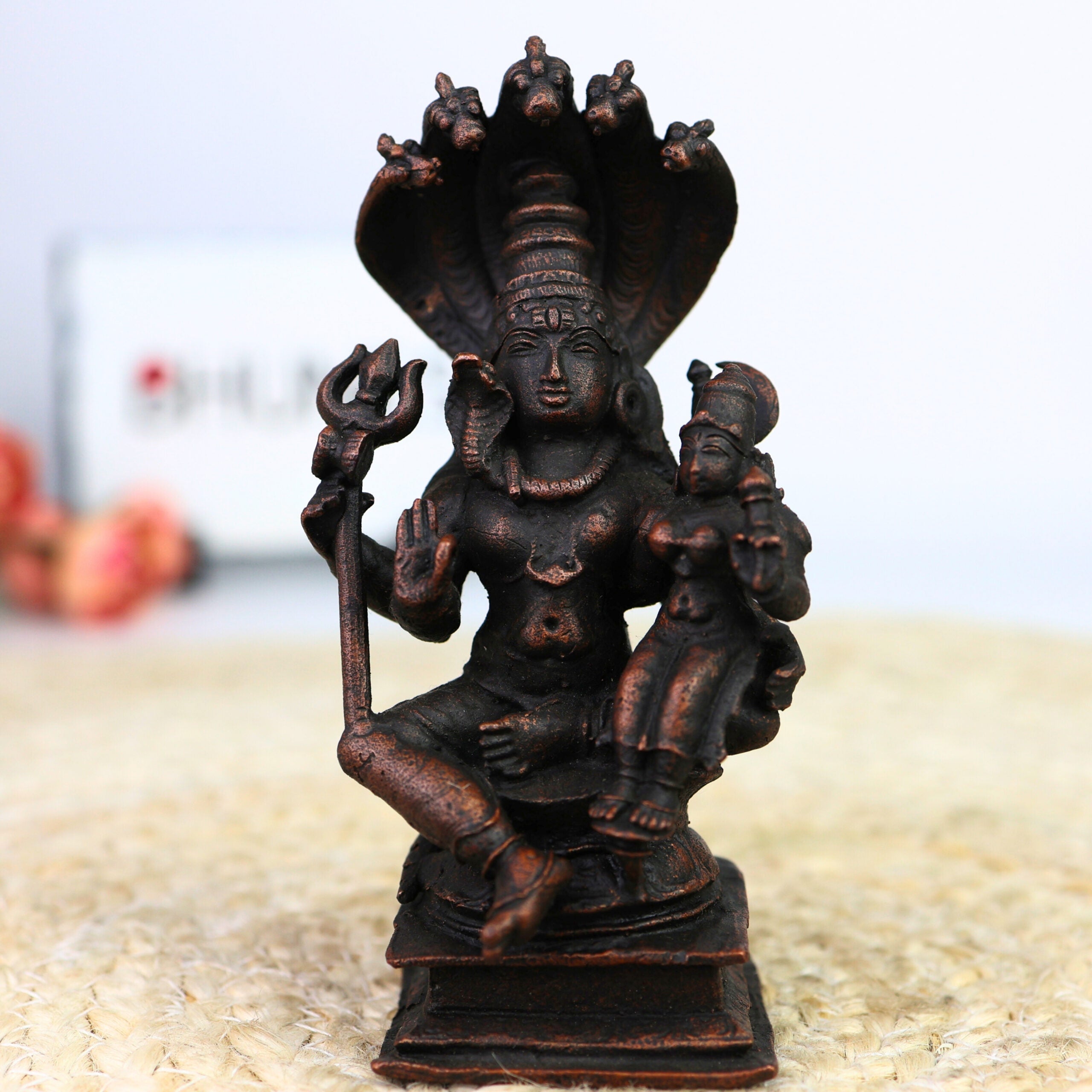 Pure Copper Shiva Parvati Idol | Uma Maheshwara Murti | Gauri Shankar | Ardhanarishwar | Shiv Shakti Statue for Pooja, Temple & Home Decor,Brown, 5.5 Inch, 1 Piece