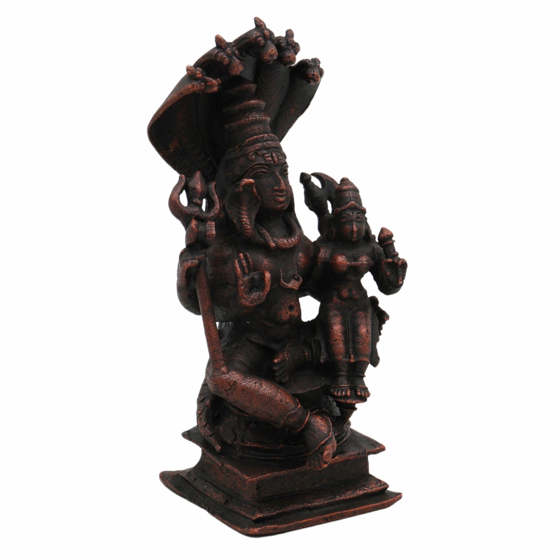 Pure Copper Shiva Parvati Idol | Uma Maheshwara Murti | Gauri Shankar | Ardhanarishwar | Shiv Shakti Statue for Pooja, Temple & Home Decor,Brown, 5.5 Inch, 1 Piece