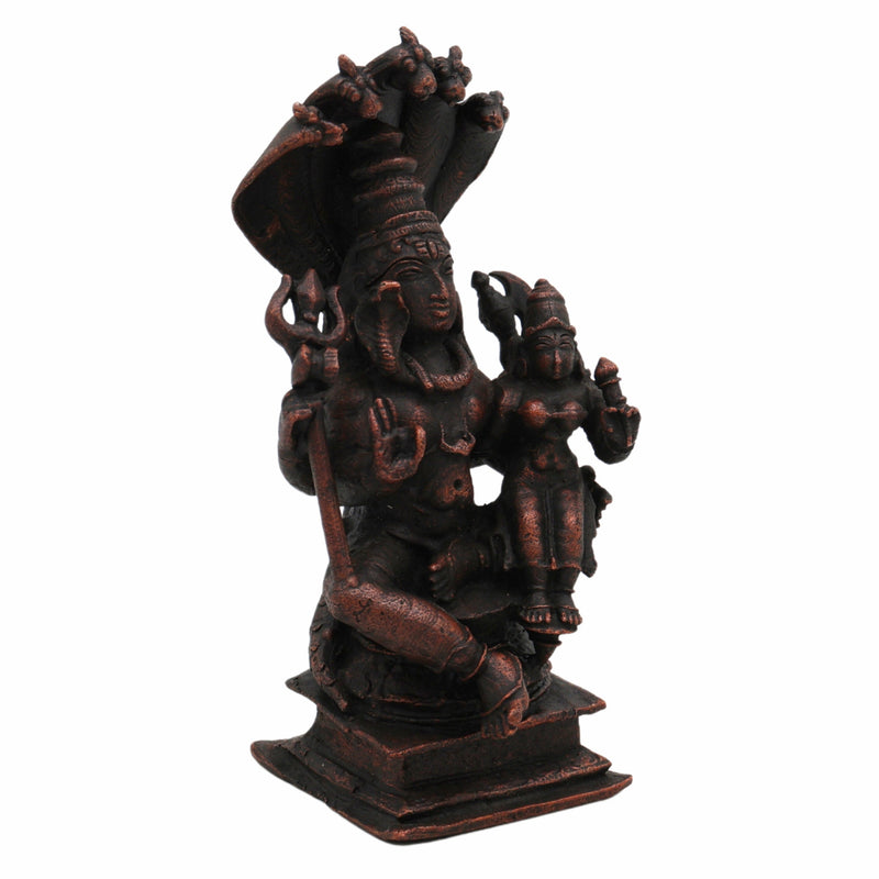 Pure Copper Shiva Parvati Idol | Uma Maheshwara Murti | Gauri Shankar | Ardhanarishwar | Shiv Shakti Statue for Pooja, Temple & Home Decor,Brown, 5.5 Inch, 1 Piece