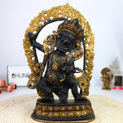 Brass Buddhist Bhairava Idol – Vajrabhairava Yamantaka | Tantric Kala Bhairav Murti for Pooja, Home Temple & Tibetan Decor,Black, 14.5 Inch, 1 Piece