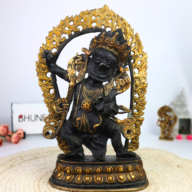 Brass Buddhist Bhairava Idol – Vajrabhairava Yamantaka | Tantric Kala Bhairav Murti for Pooja, Home Temple & Tibetan Decor,Black, 14.5 Inch, 1 Piece