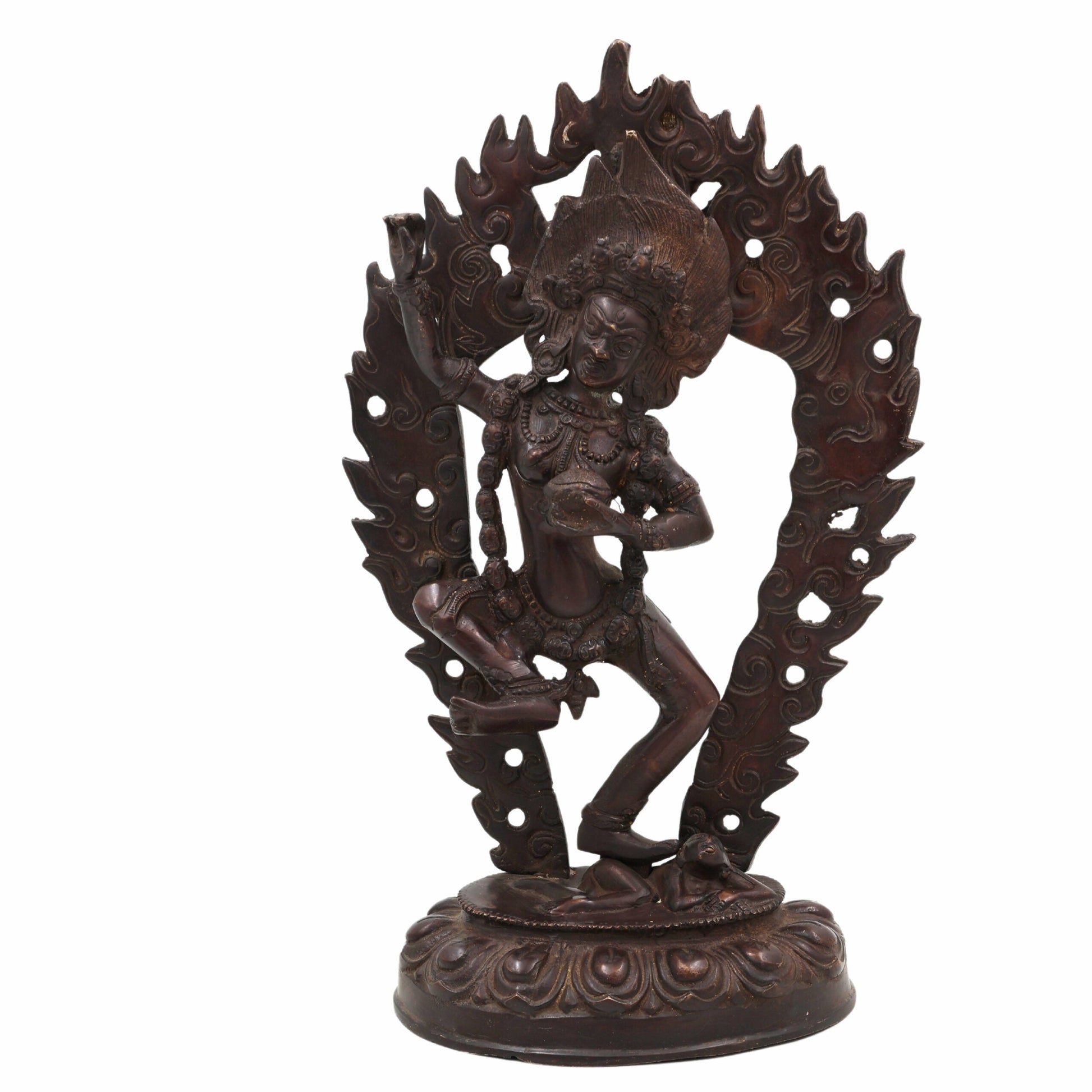 Brass Kapali Kali Idol – Buddhist Guhya Kali | Tantra Shamshan Bhairavi | Antique Tibetan Style Kali Murti for Pooja, Meditation & Decor,Brown, 13.5 Inch, 1 Piece
