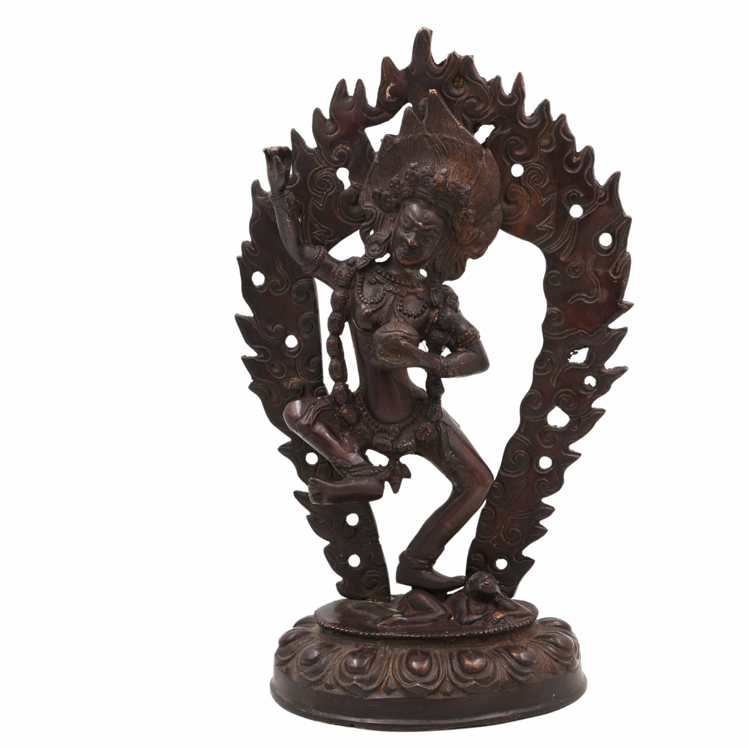 Brass Kapali Kali Idol – Buddhist Guhya Kali | Tantra Shamshan Bhairavi | Antique Tibetan Style Kali Murti for Pooja, Meditation & Decor,Brown, 13.5 Inch, 1 Piece