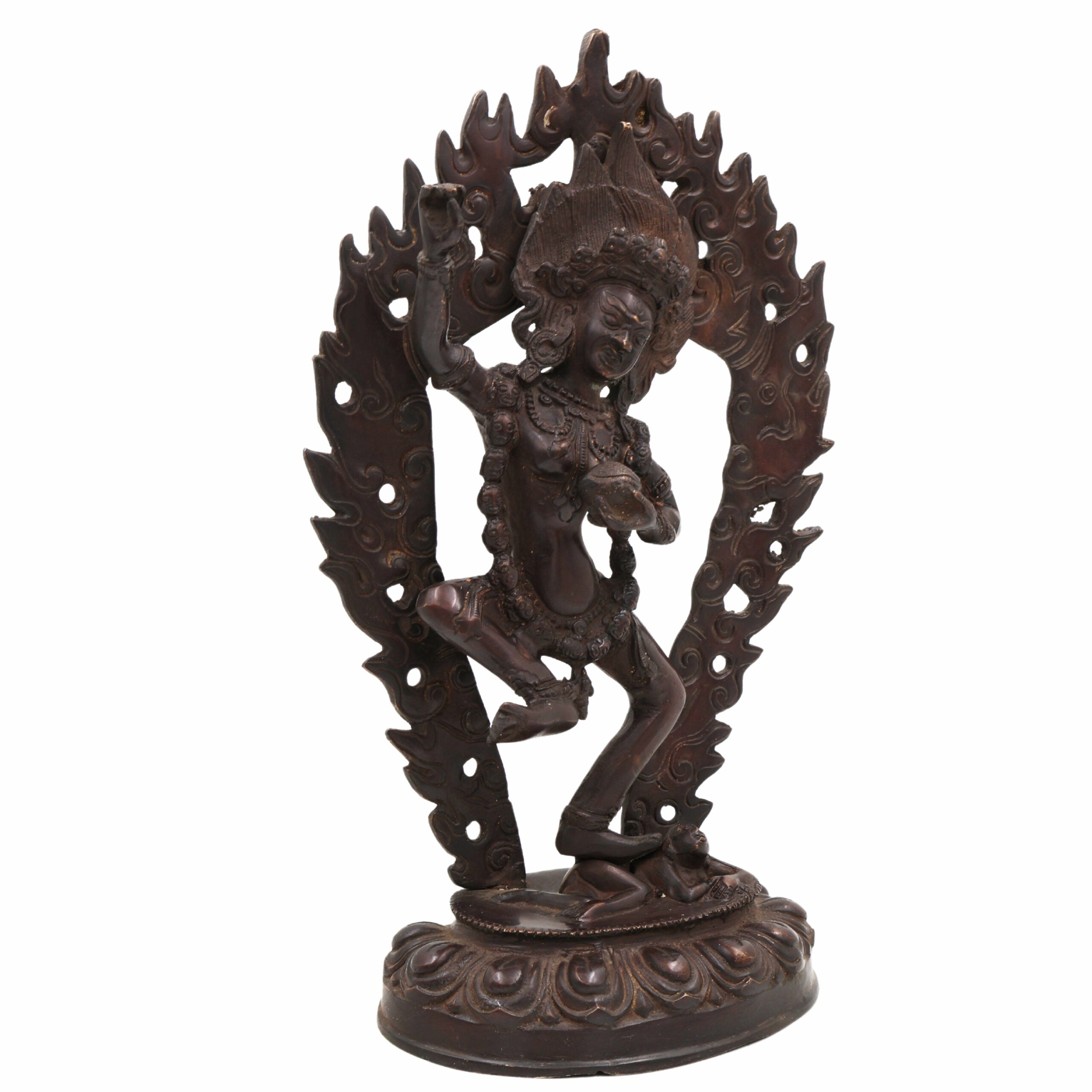Brass Kapali Kali Idol – Buddhist Guhya Kali | Tantra Shamshan Bhairavi | Antique Tibetan Style Kali Murti for Pooja, Meditation & Decor,Brown, 13.5 Inch, 1 Piece