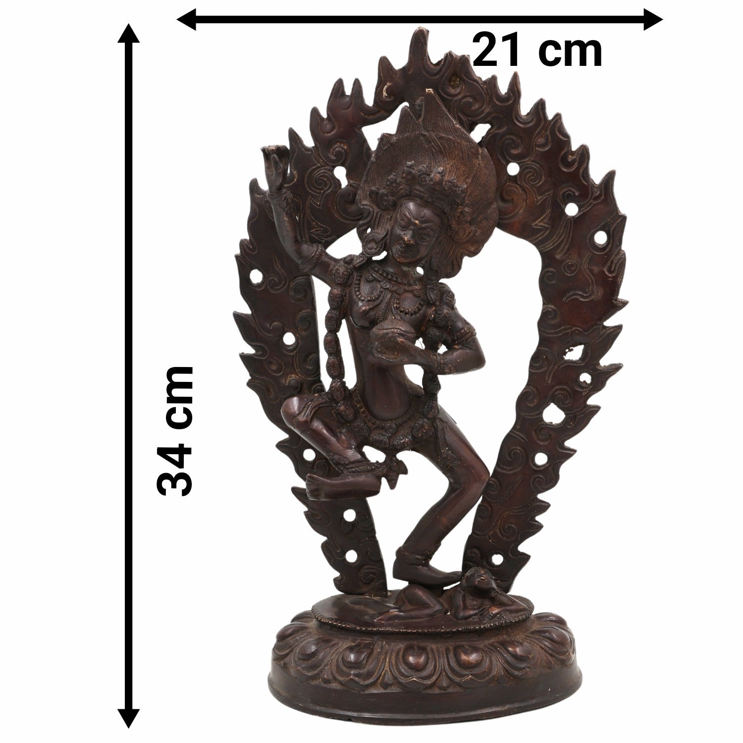 Brass Kapali Kali Idol – Buddhist Guhya Kali | Tantra Shamshan Bhairavi | Antique Tibetan Style Kali Murti for Pooja, Meditation & Decor,Brown, 13.5 Inch, 1 Piece