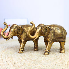 Handcrafted Brass Elephant Idol | Gaja Murti, Hasti, Airavata, Gajanan, Vinayaka Decorative Hathi Statue for Home, Temple & Feng Shui,Gold, 3.5 Inch, 1 Piece