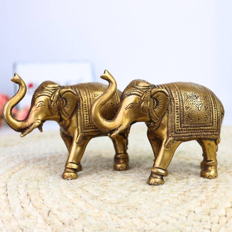 Handcrafted Brass Elephant Idol | Gaja Murti, Hasti, Airavata, Gajanan, Vinayaka Decorative Hathi Statue for Home, Temple & Feng Shui,Gold, 3.5 Inch, 1 Piece